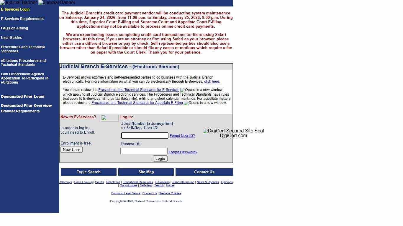 Connecticut Judicial Branch E-Services Login