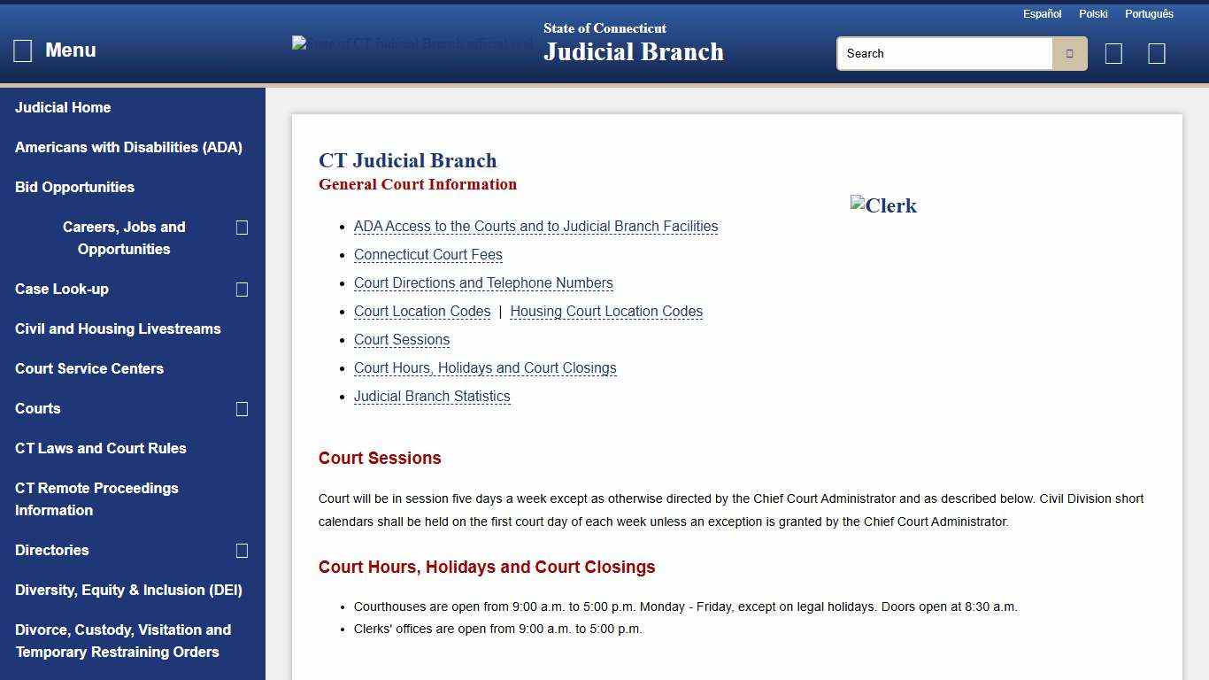 General Court Information: Court hours, holidays, directions and court telephone numbers - CT Judicial Branch